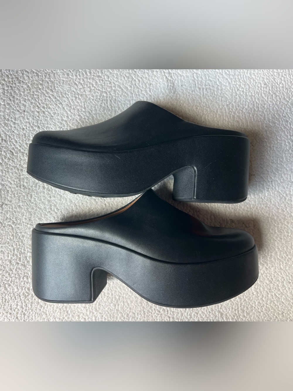 FitFlop Black Leather Platform Heeled Mules Womens 8.5